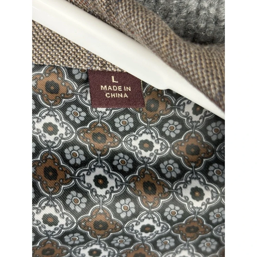 Johnston & Murphy Sport Coat Mens L Tan Plaid 52% Silk 48% Wool Blazer Jacket